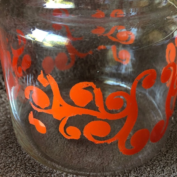 Vintage MoD Glass Jars with Orange Swirl Design set of 2 - Picture 4 of 9